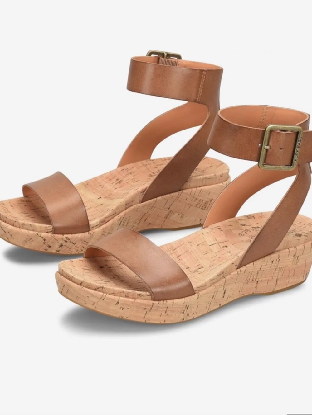 Kork-Ease | Mullica Wedge Sandals Leather Ankle Strap Copper Brown Size 7